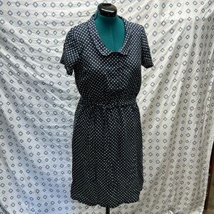 Lands End Canvas Silk Fit and Flare Dress NWOT Navy Polkadot